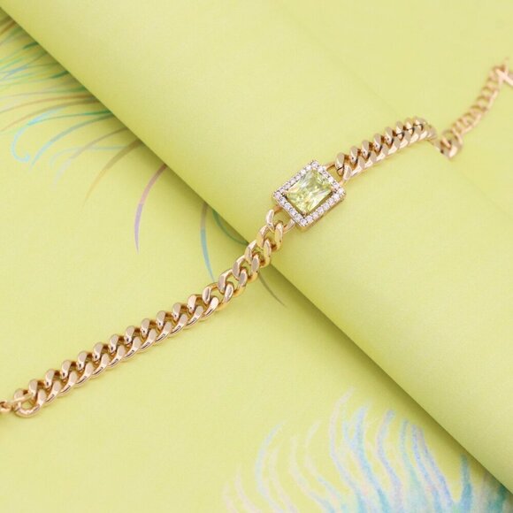 "Elegant Rose Gold Bracelet with Green Stone & Cubic Zirconia Charm, XPBL0805 - Picture 6 of 12